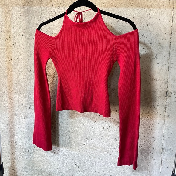 Honey Belle Tops - Honey belle halter cold shoulder long sleeve top